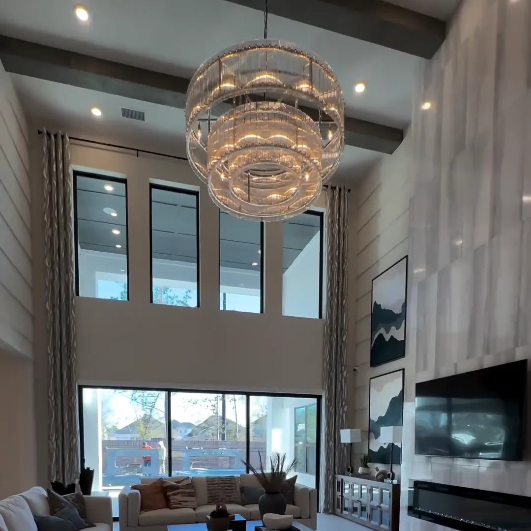 Rylight 2-Tier Round Handmade Fluted Glass Panels Chandelier
