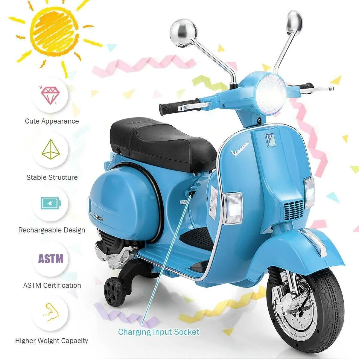 Scooter Motorcycle TY327441 with Headlight,6V Kids Ride on Vespa