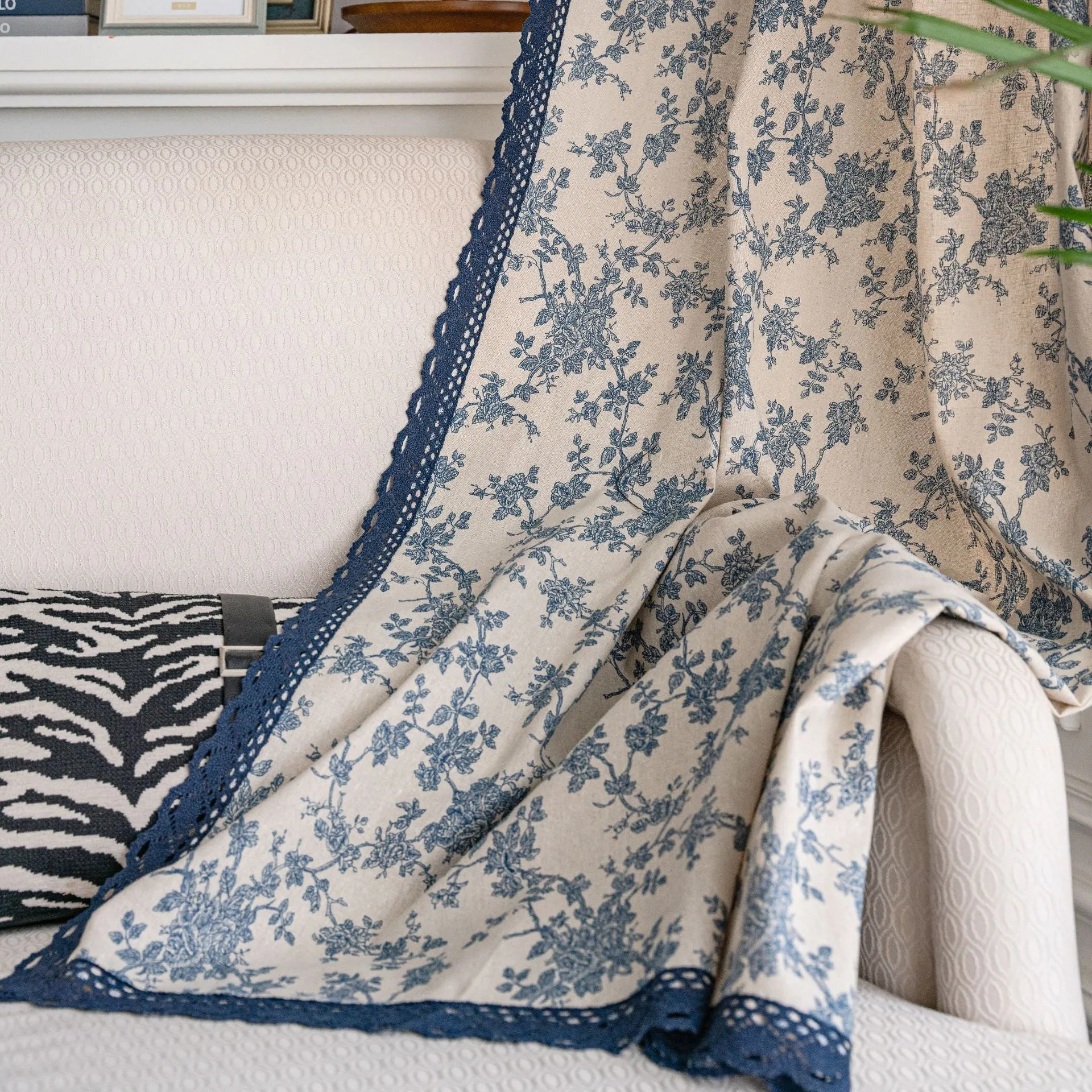 Selena Floral Light Filtering Blue Blackout Custom Curtain
