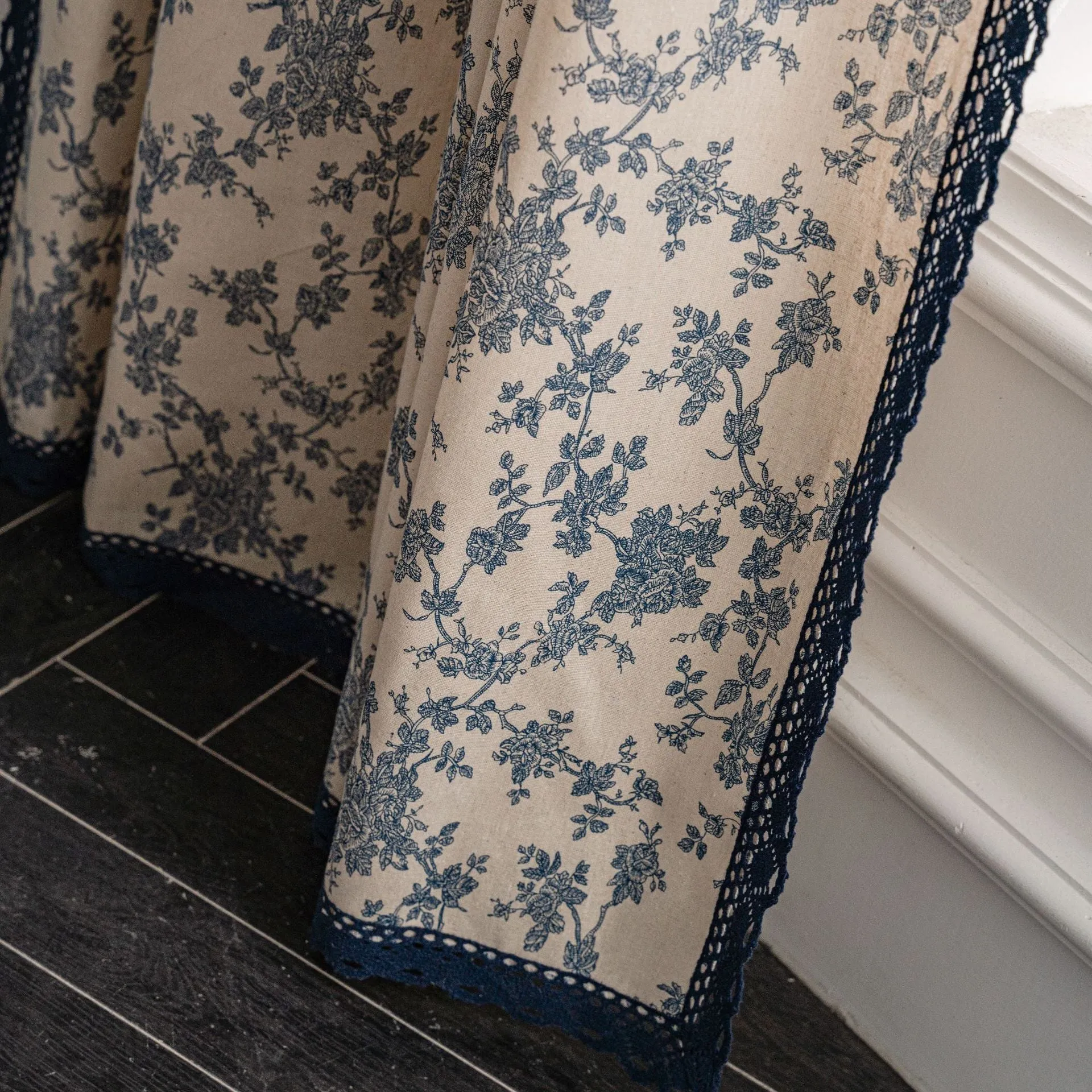 Selena Floral Light Filtering Blue Blackout Custom Curtain