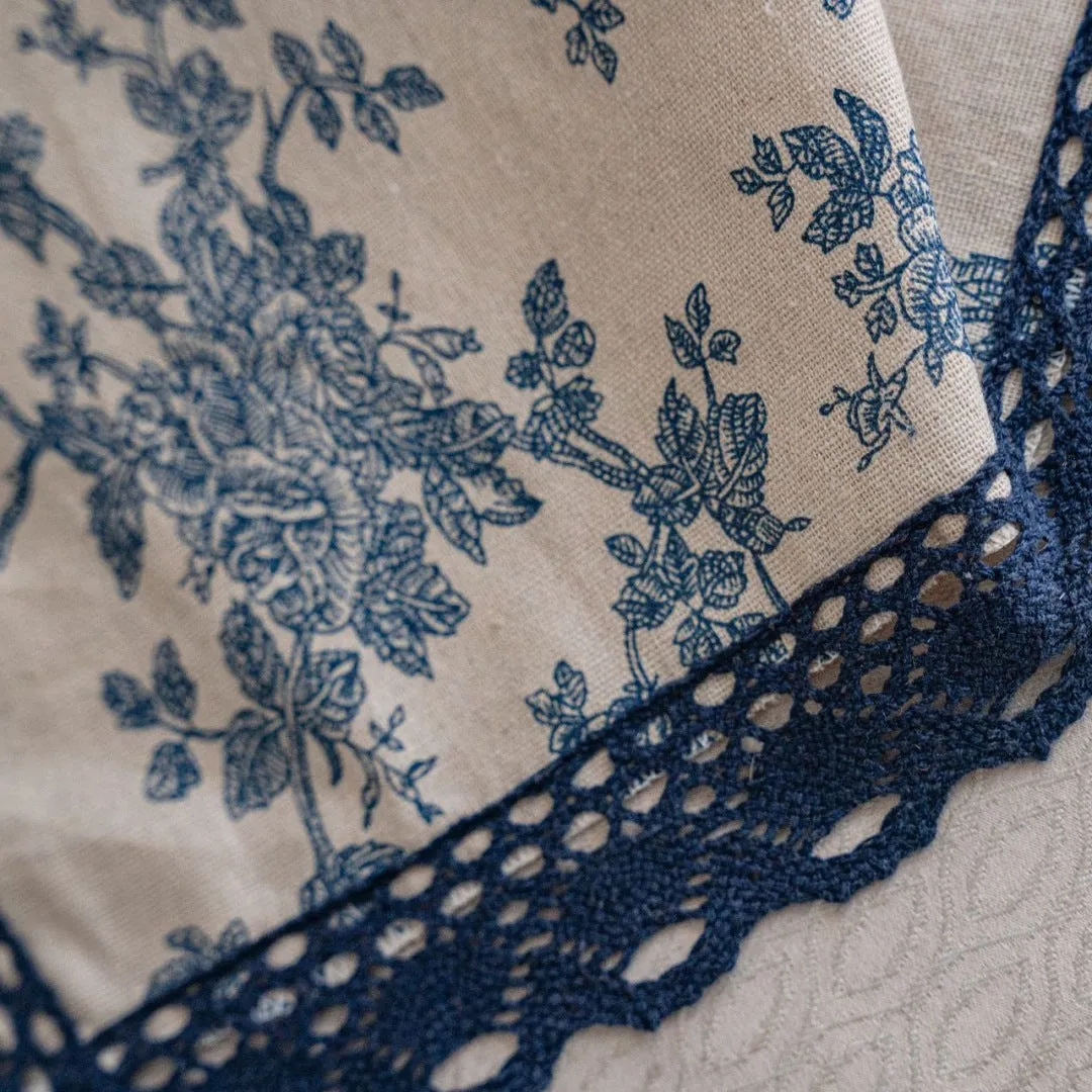 Selena Floral Light Filtering Blue Blackout Custom Curtain