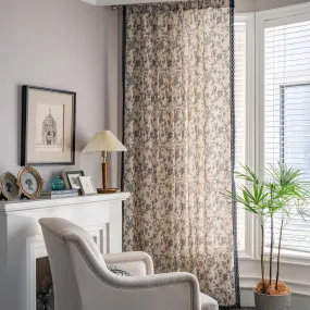 Selena Floral Light Filtering Blue Blackout Custom Curtain