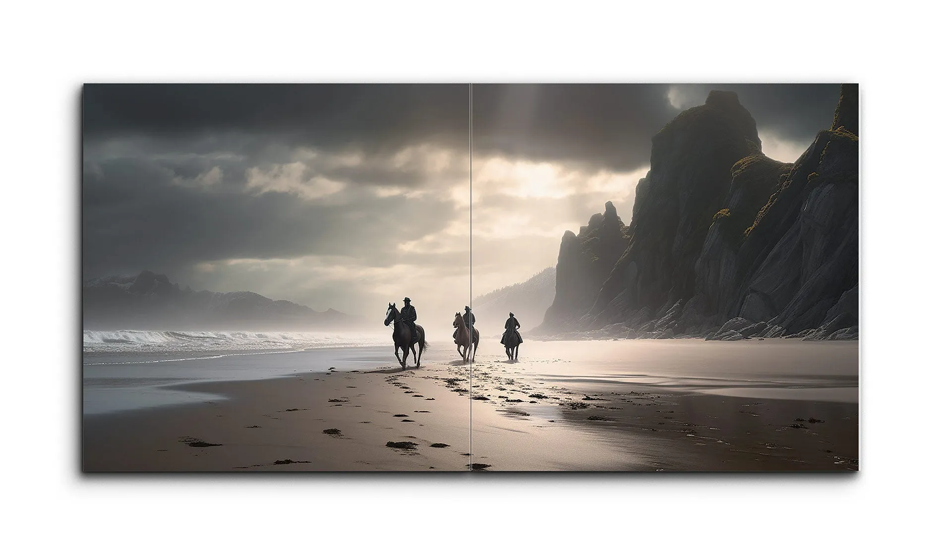 Serene Beach Diptych: Riders in Ambient Light