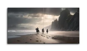 Serene Beach Diptych: Riders in Ambient Light