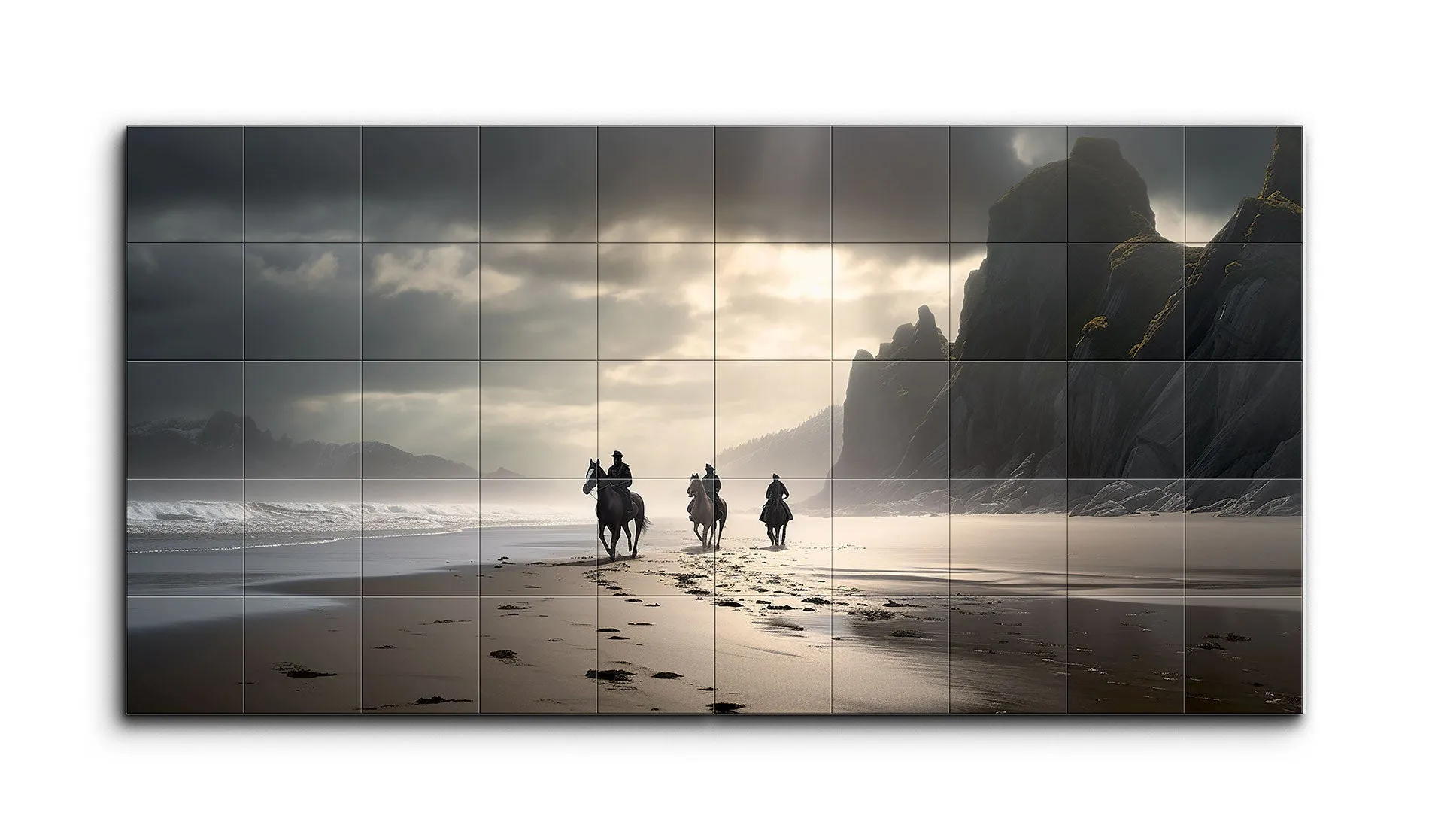 Serene Beach Diptych: Riders in Ambient Light