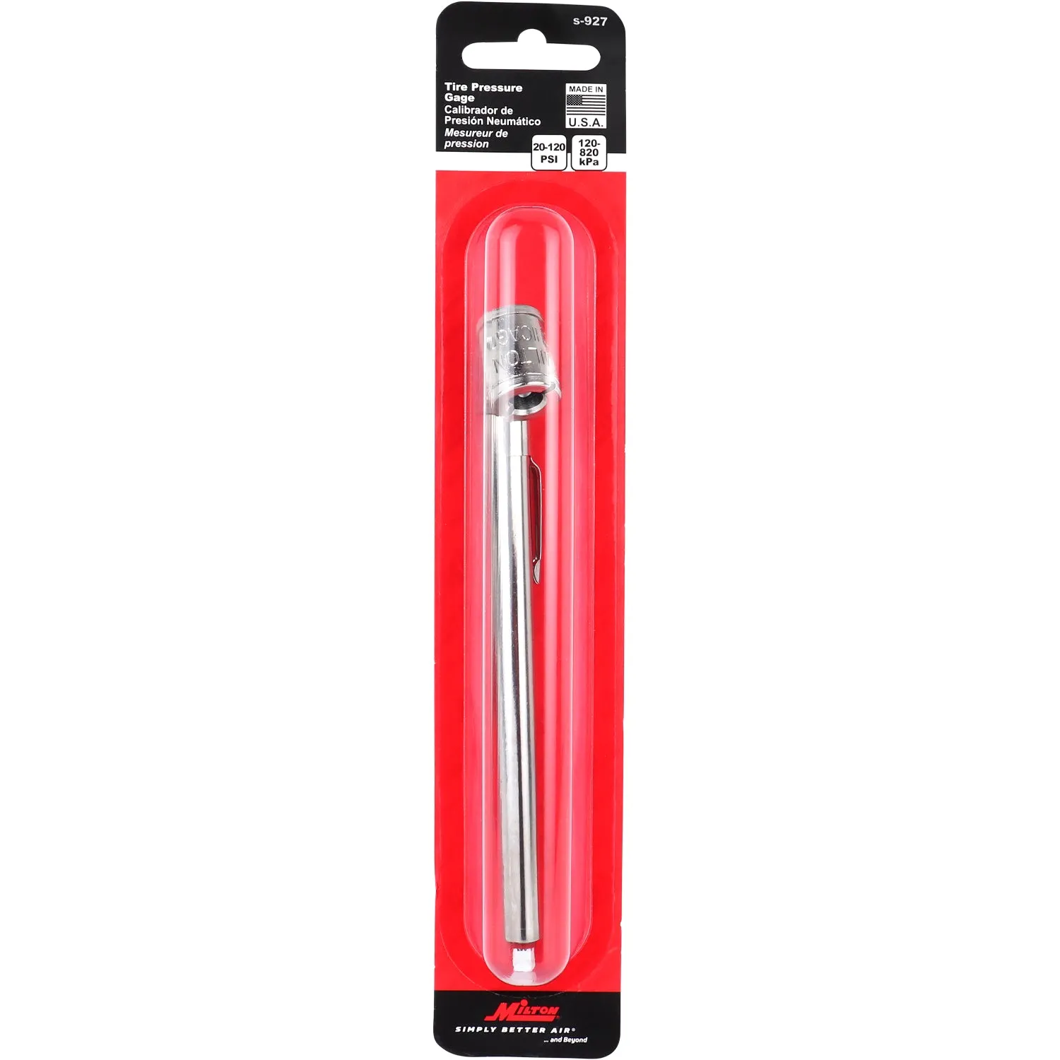 Tire Pencil Pressure Gauge w/Dual Head Air Chuck, 20-120 PSI