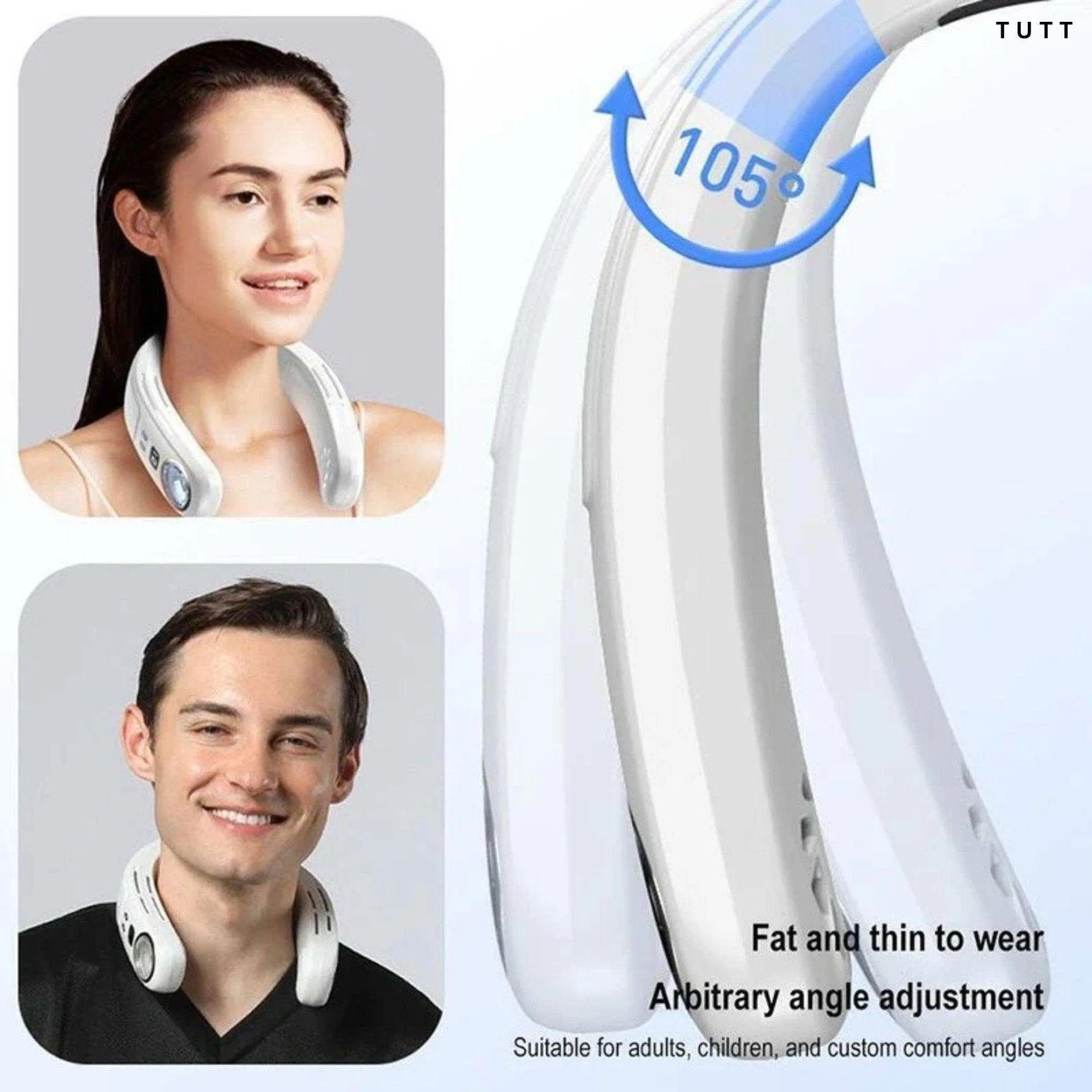 TUTT Portable Neck Cooling Neck Blade-less | Back Neck Cooling Plate- Refrigeration Mode | Rechargeable 4000mAh Battery | Ambient Light | USB Mini Air Conditioner | White