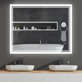 UNIQUE MIRROR led wall mirror for Bathroom and Bedroom with Three Leds Light-controlled wash mirror, anti-fog beautiful mirror, and three-color adjustable modern mirror and shape (24x30) inch W28.