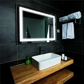 UNIQUE MIRROR Rectangular led Mirror with Three Led for Bedroom and Bathroom Three-color adjustable led mirror, light-controlled wash mirror, and anti-fog beauty mirror and size (24x30) inch W11.