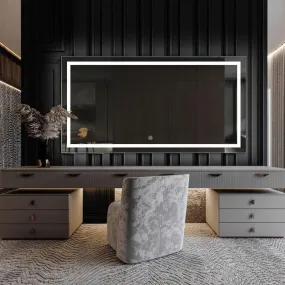 UNIQUE MIRROR Rectangular led Mirror with Three Led for Bedroom and Bathroom Three-color adjustable led mirror, light-controlled wash mirror, and anti-fog beauty mirror and size (24x30) inch W1.