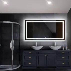 UNIQUE MIRROR Rectangular led Mirror with Three Led for Bedroom and Bathroom Three-color adjustable led mirror, light-controlled wash mirror, and anti-fog beauty mirror and size (24x30) inch W21.