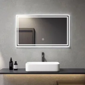 UNIQUE MIRROR Rectangular led Mirror with Three Led for Bedroom and Bathroom Three-color adjustable led mirror, light-controlled wash mirror, and anti-fog beauty mirror and size (24x30) inch W23.