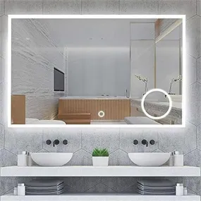 UNIQUE MIRROR Rectangular led Mirror with Three Led for Bedroom and Bathroom Three-color adjustable led mirror, light-controlled wash mirror, and anti-fog beauty mirror and size (24x30) inch W30.