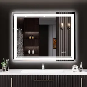 UNIQUE MIRROR Rectangular led Mirror with Three Led for Bedroom and Bathroom Three-color adjustable led mirror, light-controlled wash mirror, and anti-fog beauty mirror and size (24x30) inch W31.