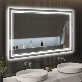 UNIQUE MIRROR Rectangular led Mirror with Three Led for Bedroom and Bathroom Three-color adjustable led mirror, light-controlled wash mirror, and anti-fog beauty mirror and size (24x30) inch W3.