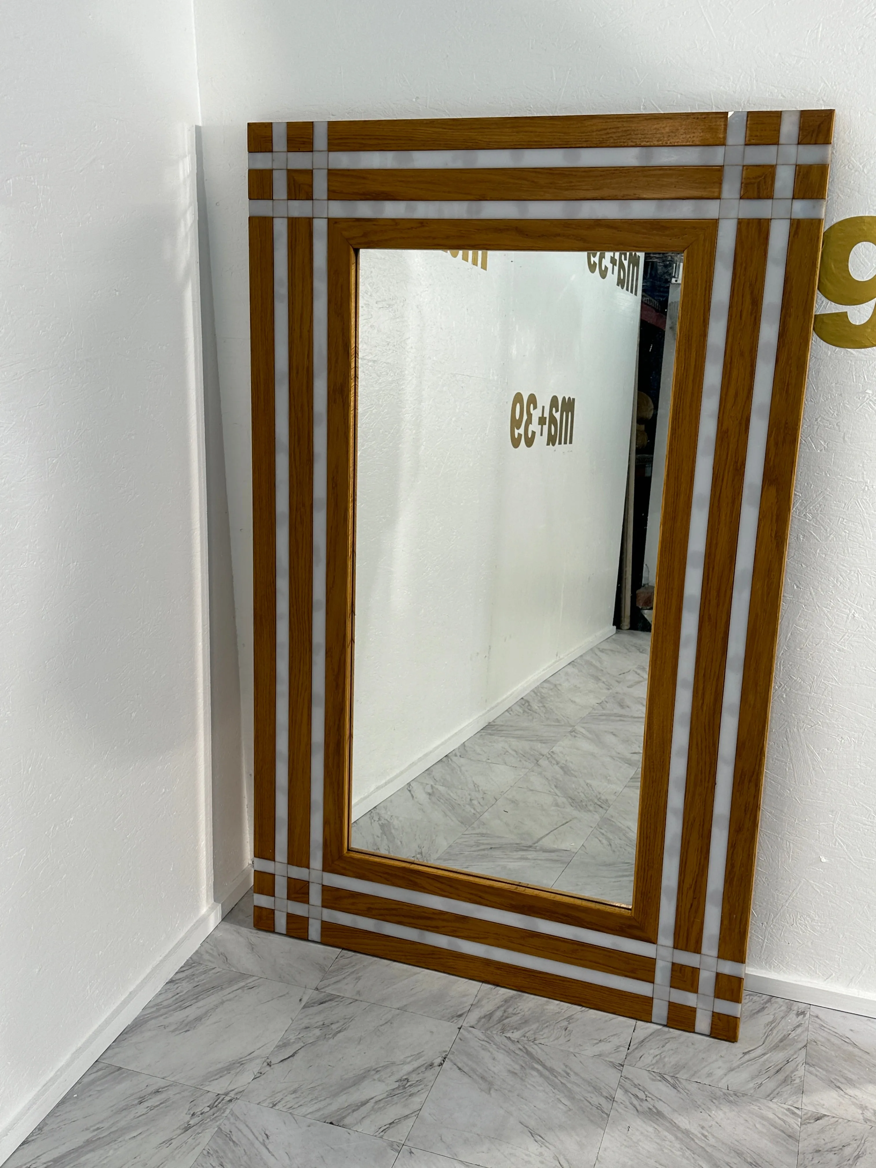 Vintage Italian Rectangular Wood Wall Mirror 1970