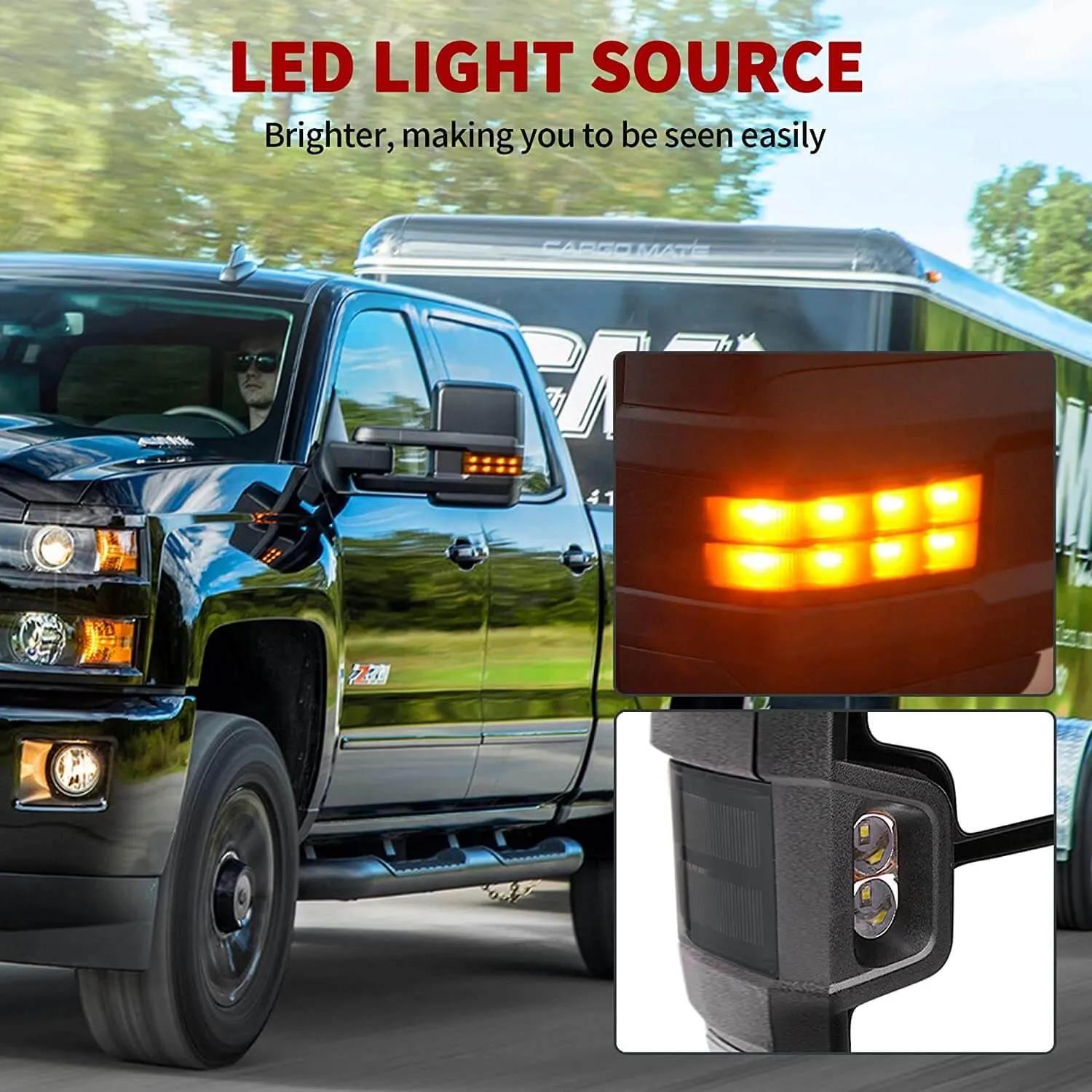 YITAMOTOR® 2007-2014 Chevy Silverado GMC Sierra Extendable Towing Mirrors Power Heated LED Turn Signal