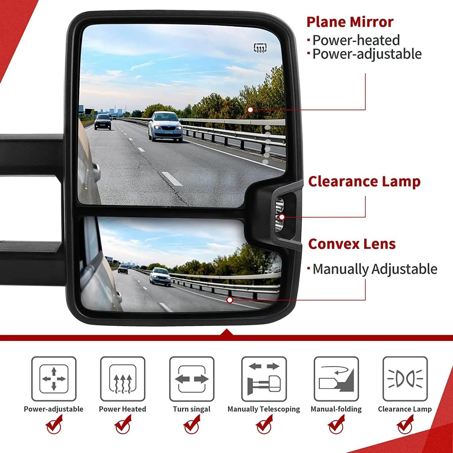 YITAMOTOR® 2007-2014 Chevy Silverado GMC Sierra Extendable Towing Mirrors Power Heated LED Turn Signal